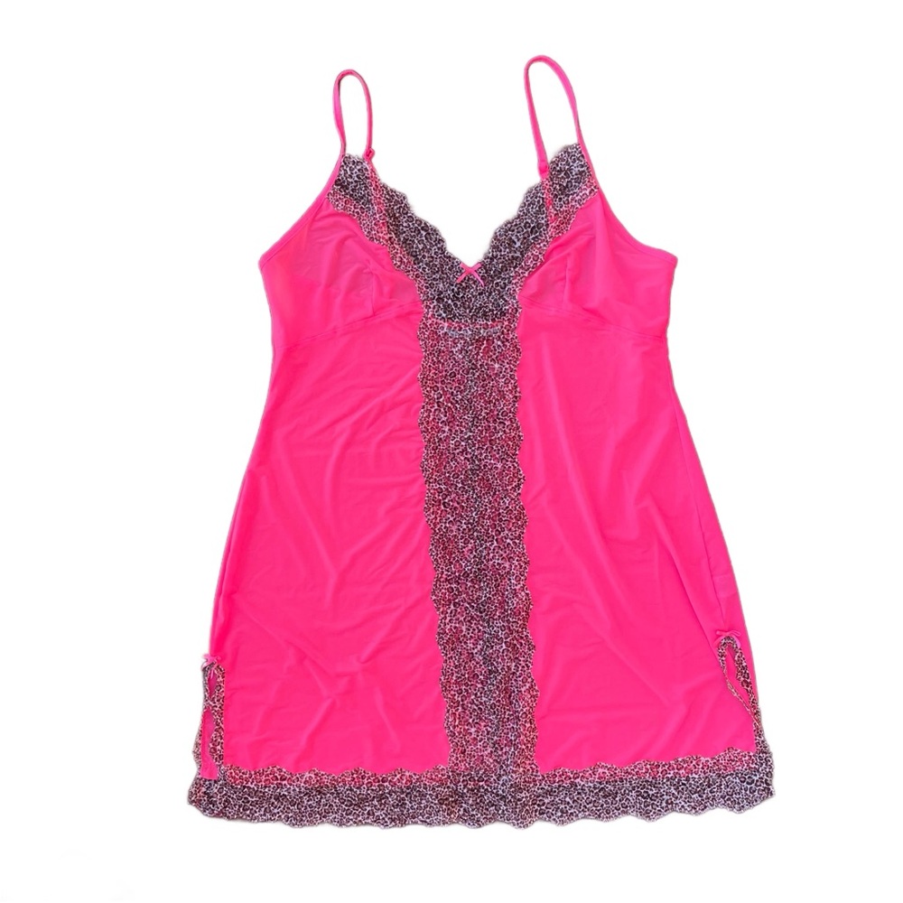Victoria’s Secret Hot Pink Mesh Leopard Lace Slip Dress Large